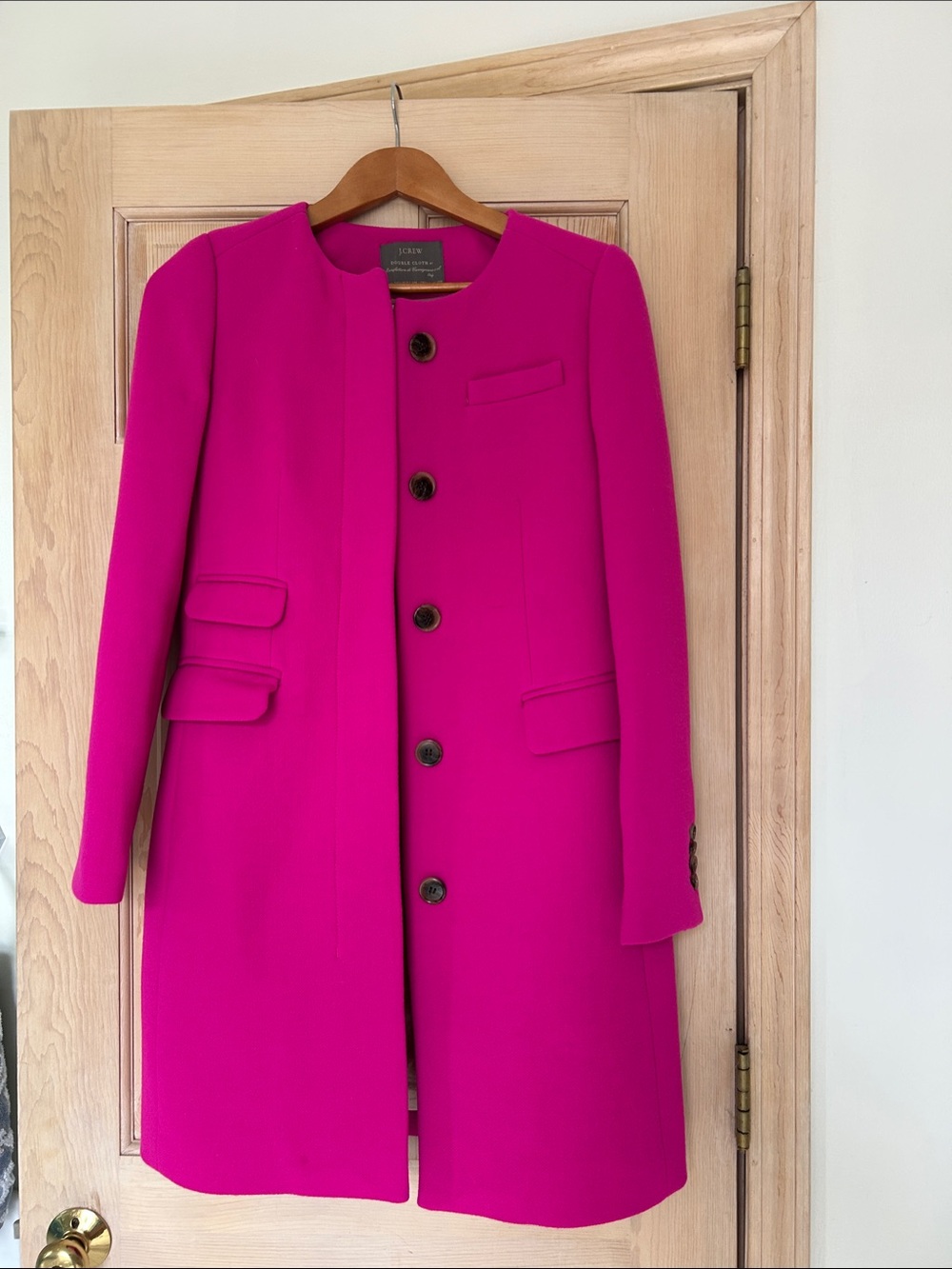 J Crew Women's Bright Fuchsia Wool Blend Coat